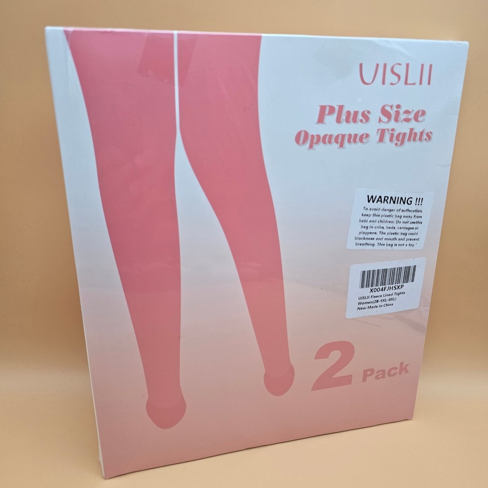 VISLII Plus Size Opaque Fleece Lined Tights 2 Pack Pink 2G-5XL-6XL New